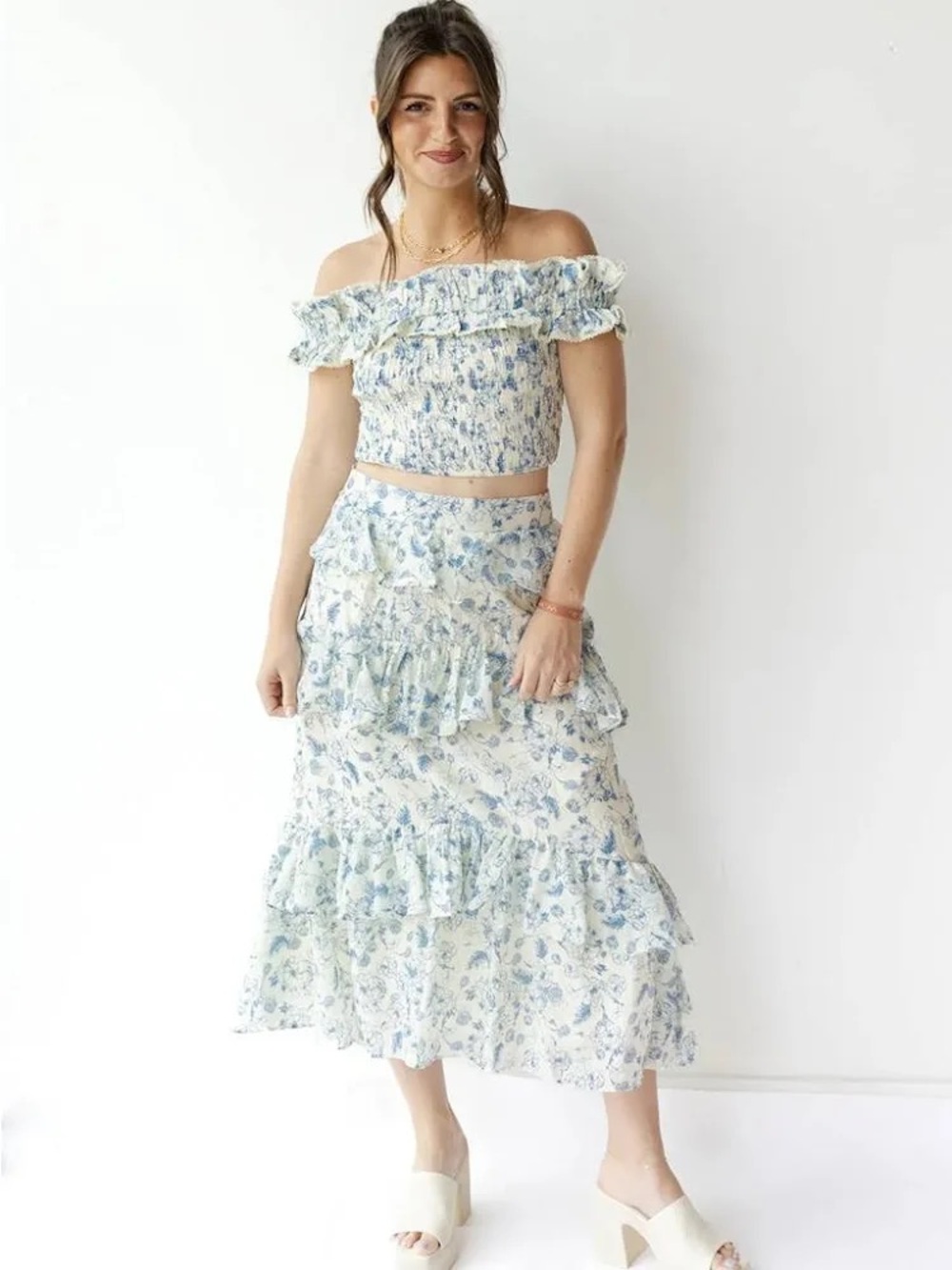 ASTR the Label Foufette Floral Print Ruffle Top & Skirt Set - Size L